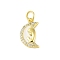 Brass Micro Pave Clear Cubic Zirconia Pendants, Cadmium Free & Nickel Free & Lead Free, with Jump Ring and Enamel, Real 18K Gold Plated, Moon, 15x8.5x2mm, Hole: 3mm