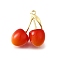 Brass with Acrylic Pendants, Cherry Charms, Real 18K Gold Plated, 34x31.5x15mm, Hole: 2.5mm