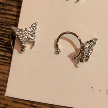 Серьги-каффы с бабочками из латуни с микропаве из прозрачных кубических цирконий WGE0DF4-04-1