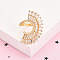 Brass Micro Pave Clear Cubic Zirconia Cuff Rings for Women, Cadmium Free & Lead Free, Peacock's Tail, Real 18K Gold Plated, 32mm, Inner Diameter: 18mm, Peacock Tail: 19x32mm