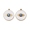 Ion Plating(IP) 316 Surgical Stainless Steel Pendants, Nickel Free, with Enamel, Real 18K Gold Plated, Flat Round Charm, Evil Eye, 20x18x2mm, Hole: 1.6mm