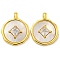 Flat Round Coin Shape Brass Cubic Zirconia Pendants with Shell, Cadmium Free & Lead Free, Real 18K Gold Plated, 18x15x4mm, Hole: 2mm