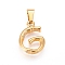 304 Stainless Steel Pendants, Bamboo Style, Letter, Ion Plating(IP), Real 18K Gold Plated, Letter.G, 19x14x3.5mm, Hole: 3x7mm
