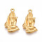 304 Stainless Steel Pendants, Ion Plating(IP), Praying Hands Charms, Real 18K Gold Plated, 21x12.5x2.5mm, Hole: 1.2mm