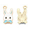 Alloy Pendants, with Enamel, Light Gold, Rabbit, Sky Blue, 21x11x2mm, Hole: 1.8mm