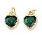 Real 18K Gold Plated Brass Inlaid Cubic Zirconia Charms, with Jump Ring, Long-Lasting Plated, Heart, Green, 9.5x7x4mm, Jump Ring: 4x0.5mm, 2.5mm Inner Diameter