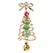 Glass & Alloy Pendants, with Brass Bell & Golden Copper Wire, Christmas Tree & Bowknot, Gainsboro, 44x15x15mm, Hole: 1.2mm