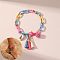 Alloy Shell Shape Charm Glass Seed Beaded Stretch Anklets for Beach Party, Golden, Colorful, 11~12-1/4 inch(280~310mm)