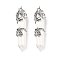 Natural Howlite Big Pointed Pendants, with Platinum Plated Brass Findings, Undyed, Bullets, 55~60x16mm, Hole: 5x8.5mm