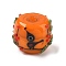 Handmade Lampwork Bumpy Beads, Column with Bird & Flower, Dark Orange, 16~17.5x14mm, Hole: 3mm