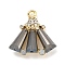 Rack Plating Alloy Glass Pendants, with Rhinestones, Lead Free & Cadmium Free, Fan, Golden, Black, 23x22x6.5mm, Hole: 2.3mm