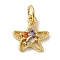 Brass Micro Pave Colorful Cubic Zirconia Pendants, Cadmium Free & Nickel Free & Lead Free, Real 18K Gold Plated, Star, 12x11x1.5mm, Hole: 3.2mm