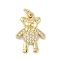 Rack Plating Brass Micro Pave Cubic Zirconia Pendants, Lead Free & Cadmium Free, Long-Lasting Plated, Bear Charms, with Jump Ring, Real 18K Gold Plated, 20x13.5x3mm
