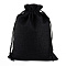 Linenette Drawstring Bags, Rectangle, Black, 14x10cm