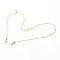 Handmade Brass Link Chain Eyeglasses Chains, Neck Strap for Eyeglasses, with Flat Round Inlaid Clear Cubic Zirconia & Bar Links, 304 Stainless Steel Lobster Claw Clasps, Rubber Loop End, Golden, 695mm