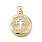 Brass Micro Pave Cubic Zirconia Shell Pendants, with Jump Ring, Cadmium Free & Lead Free, Round with Cross, Real 18K Gold Plated, 27x20.5x4mm, Hole: 3.5mm