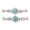 Brass Micro Pave Clear Cubic Zirconia Fold Over Clasps, Cadmium Free & Nickel Free & Lead Free, with Synthetic Turquoise, Rhombus, Platinum, 55mm