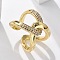 Brass Micro Pave Clear Cubic Zirconia Cuff Rings, Cadmium Free & Lead Free, Real 18K Gold Plated, 16.5mm