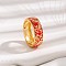 Brass Micro Pave Cubic Zirconia Finger Rings, with Enamel, Flower Pattern, Red, US Size 7(17.3mm)