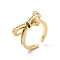 Cubic Zirconia Bowknot Open Cuff Ring, Brass Jewelry for Women, Cadmium Free & Lead Free, Real 18K Gold Plated, Inner Diameter: 17mm