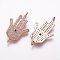 Brass Micro Pave Cubic Zirconia Links, Palm, Rose Gold, 30x18x4mm, Hole: 1.5mm