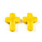 Handmade Lampwork Beads, Cross, Yellow, 24~26x20~20.5x6~7.5mm, Hole: 1.6~1.8mm