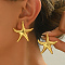 Stylish 201 Stainless Steel Starfish Stud Earrings, Golden, 50x51mm