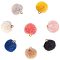 Faux Mink Fur Covered Pendants, with Golden Tone Brass Findings, Round, Mixed Color, 17x14~15mm, Hole: 2mm