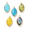 Brass Pendants with Synthetic Opal, Horse Eye Charms, Rack Plating, Mixed Color, 21.5x12x5mm, Hole: 1.6mm