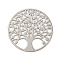 Rack Plating Brass Connector Charms, Long-Lasting Plated, Cadmium Free & Nickel Free & Lead Free, Flat Round with Tree Etched Metal Embellishments, Platinum, 20x0.3mm, Hole: 1.6mm
