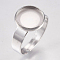 Tarnish Resistant 304 Stainless Steel Pad Ring Settings, Adjustable, Flat Round, Stainless Steel Color, Size 7(17mm), Tray: 10mm