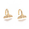 Golden Plated Brass Micro Pave Cubic Zirconia Cuff Earrings, Long-Lasting Plated, Fishtail, Clear, 9x9x1.2~10mm