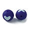 Food Grade Eco-Friendly Silicone Beads, Round with Heart, Dark Blue, 14.5~15mm, Hole: 2mm