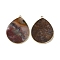 Natural Indian Agate Pendants, with Brass Findings, Teardrop, Golden, Undyed, 42~42.5x32~32.5x2~3mm, Hole: 2mm