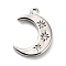 Brass Micro Pave Cubic Zirconia Pendants, Moon Charms, Rack Plating, Long-Lasting Plated, Lead Free & Cadmium Free, Platinum, 14x10x2mm, Hole: 1mm