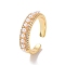 Clear Cubic Zirconia Open Cuff Ring with Acrylic Pearl Beaded, Brass Jewelry for Women, Cadmium Free & Lead Free, Real 18K Gold Plated, US Size 6 3/4(17.1mm)