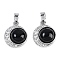 Brass Micro Pave Cubic Zirconia Pendants, Cadmium Free & Nickel Free & Lead Free, with Glass, Flat Round Charms, with Jump Ring, Platinum, 15x12.5x6mm, Hole: 4.5x2.5mm
