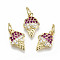 Brass Micro Pave Colorful Cubic Zirconia Charms, with Jump Rings, Nickel Free, Ice Cream, Real 16K Gold Plated, 13x8.5x2.5mm, Jump Ring: 5x0.8mm, 3.4mm inner diameter