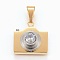 304 Stainless Steel Cubic Zirconia Pendants, Camera, Golden, 19.5x19.5x10mm, Hole: 5x10mm