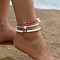 Bohemian Polymer Clay Heishi Beaded Heart Stretch 3 Layer Anklets, with Glass Seed Beads and Imitation Pearl Beads, Colorful, Inner Diameter: 2-1/2 inch(65mm), 3pcs/set
