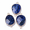 Natural Lapis Lazuli Links Connectors, with Light Gold Plated Edge Brass Loops, Oval, Faceted, 30.5~31.5x17.5x5~6mm, Hole: 2mm