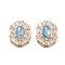 Brass Light Sky Blue Glass Oval Multi-Strand Links, with Clear Cubic Zirconia, Nickel Free, Real 18K Gold Plated, 16x12x8mm, Hole: 1.8mm
