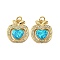 Brass Micro Pave Cubic Zirconia with Synthetic Opal Pendants, with Jump Ring, Cadmium Free & Lead Free, Real 18K Gold Plated, Apple, Apple, 19x16.5x3mm