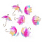 Printed Acrylic Pendants, with Golden Plated Brass Findings, 3D Umbrella with Flower Pattern, Colorful, 22~24x18x18mm, Hole: 1.2~1.8mm