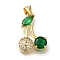 Rack Plating Brass Micro Pave Cubic Zirconia Pendants, Long-Lasting Plated, Cadmium Free & Lead Free, Real 18K Gold Plated, Cherry, Green, 19x13.5x4mm, Hole: 4mm