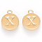 Golden Plated Alloy Enamel Charms, Cadmium Free & Lead Free, Enamelled Sequins, Flat Round with Letter, Wheat, Letter.X, 14x12x2mm, Hole: 1.5mm