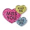Valentine's Day Printed Opaque Acrylic Pendants, Triple Heart with Word Miss you & Hug Me & Kiss Me, with Paillette, Mixed Color, 35.5x39.5x2.5mm, Hole: 1.6mm