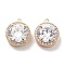 Brass Micro Pave Cubic Zirconia Pendants, Cadmium Free & Nickel Free & Lead Free, with Glass, Flat Round Charms, Real 18K Gold Plated, 15x13x7mm, Hole: 1.2mm