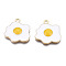 Alloy Pendants, with Enamel, Cadmium Free & Lead Free, Light Gold, Poached Egg, White, 19.5x19x3mm, Hole: 2mm