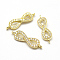 Brass Micro Pave Grade AAA Cubic Zirconia Links, Infinity, Lead Free & Nickel Free & Cadmium Free, Real 18K Gold Plated, 6x20x2.5mm, Hole: 1mm
